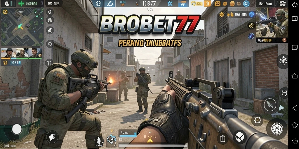 Screenshot utama BROBET77 menunjukkan aksi seru dalam pertempuran FPS.
