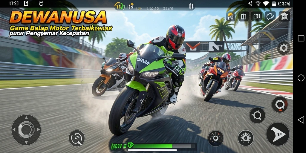 Gameplay seru dengan motor balap di trek menantang.
