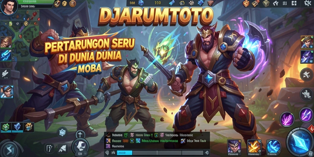 Tampilan screenshot utama DJARUMTOTO menampilkan aksi seru dan pertarungan tim di dalam game MOBA.