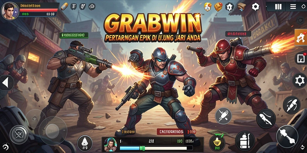 Tangkapan layar gameplay GRABWIN memperlihatkan aksi pertarungan yang mendebarkan.
