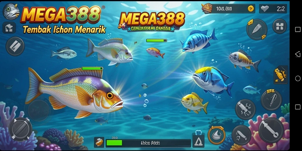 Tampilan screenshot MEGA388 dengan gameplay menembak ikan yang seru.