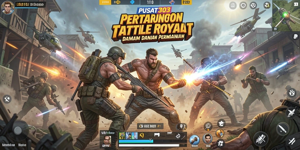 Tampilan gameplay intens dalam PUSAT303 di arena pertempuran.