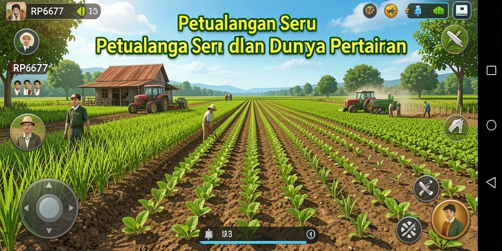 Tampilan gameplay menarik dalam dunia pertanian yang cerah.
