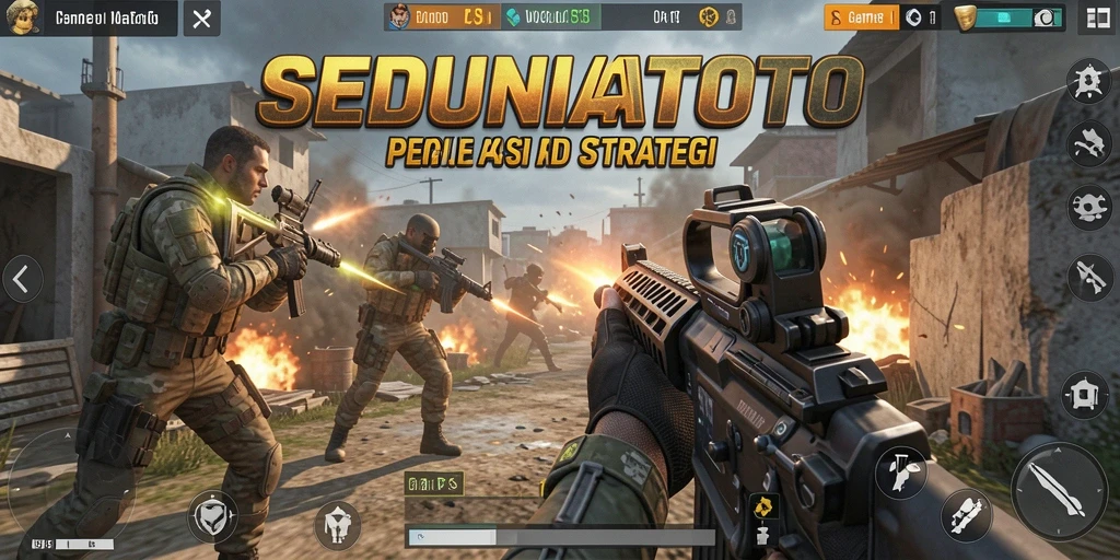 Screenshot gameplay SEDUNIATOTO menampilkan aksi tembak-menembak yang intens.